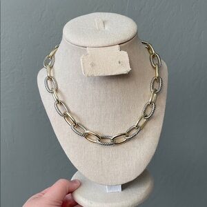 Real Gold Plated Two-Tone Link Toggle Necklace 16"